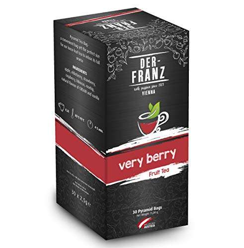 Der-Franz - Té frutal "Verry Berry" con sabor natural en bolsitas piramidales, 30 x 2,5 g