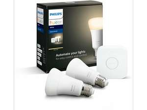 Kit de iluminación - Philips Hue, 2 bombillas, Inteligente, LED, Puente, Luz blanca cálida