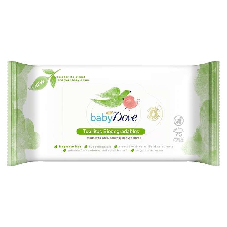 Baby Dove Toallitas Húmedas Biodegradables paquete de toallitas con 75 unidades . Comprando 2 unidades sale a 2,31 la unidad