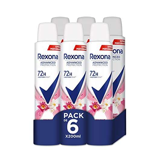 12 Rexona Desodorante Aerosol Advance Protection Bright Bouquet 72 h para mujer 200 ml - 2x Pack de 6. 1'36€/ud
