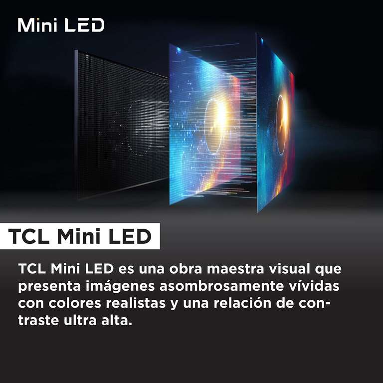 TV QD Mini LED 126 cm (50") TCL 50C805, 4K UHD 1300 nits, Smart Google TV Dolby Vision y Atmos, sonido Onkyo 2.1, Motion Clarity Pro 144 Hz