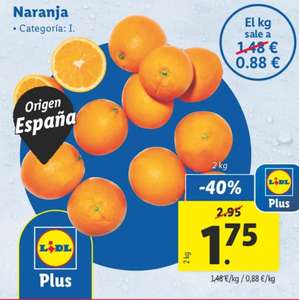 Naranja origen España malla de 2kg (0,88€/kg) con Lidl Plus