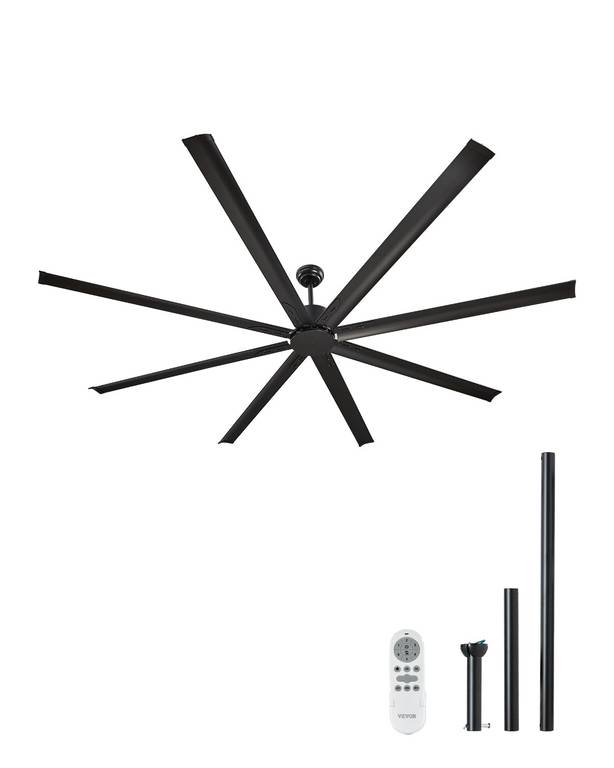 Ventilador Moderno de Techo sin Luz 243 cm con Mando a Distancia 6 Velocidades, 8 Aspas de Aluminio, Motor DC Reversible