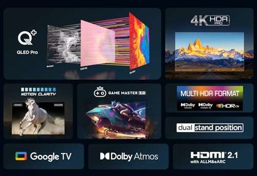 TCL 85T7B Televisor QLED Pro de 85", 4K Ultra HD, HDR Pro, Smart TV Powered by Google TV (Dolby Vision y Atmos, Motion Clarity)