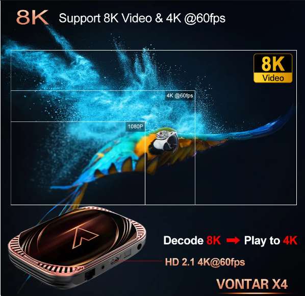 TV Box VONTAR X4 4GB//128GB,Android 11,Wifi, BT, AV1, reproductor multimedia, 4K, 1000M --- Entrega en 5 dias