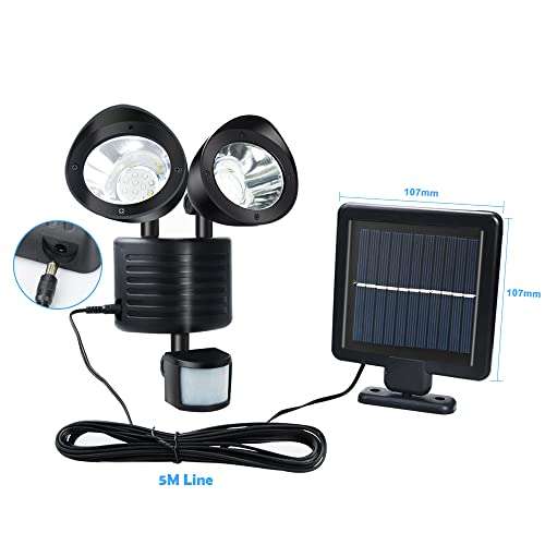 Luz LED Solar Exterior, CNSUNWAY 22 LED 2 cabezales de lámpara giratorios para IP65 Impermeable