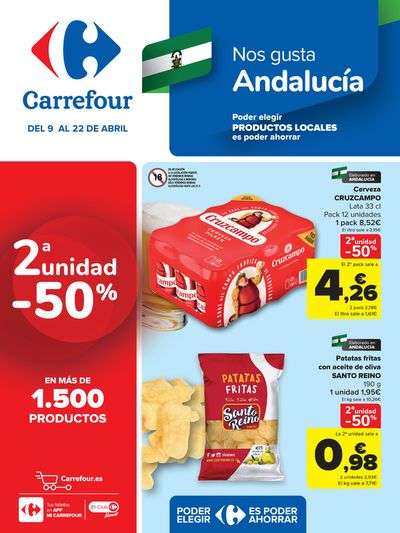 Andalucía. Ofertas Carrefour 2ª Unidad 50%. (9 al 22 de abril)