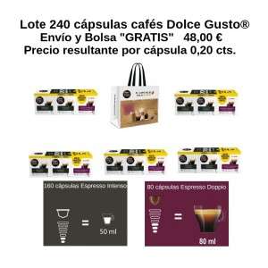 Pack Dolce Gusto 240 cápsulas + Bolsa Gratis a 0,20€ unidad con envío gratis