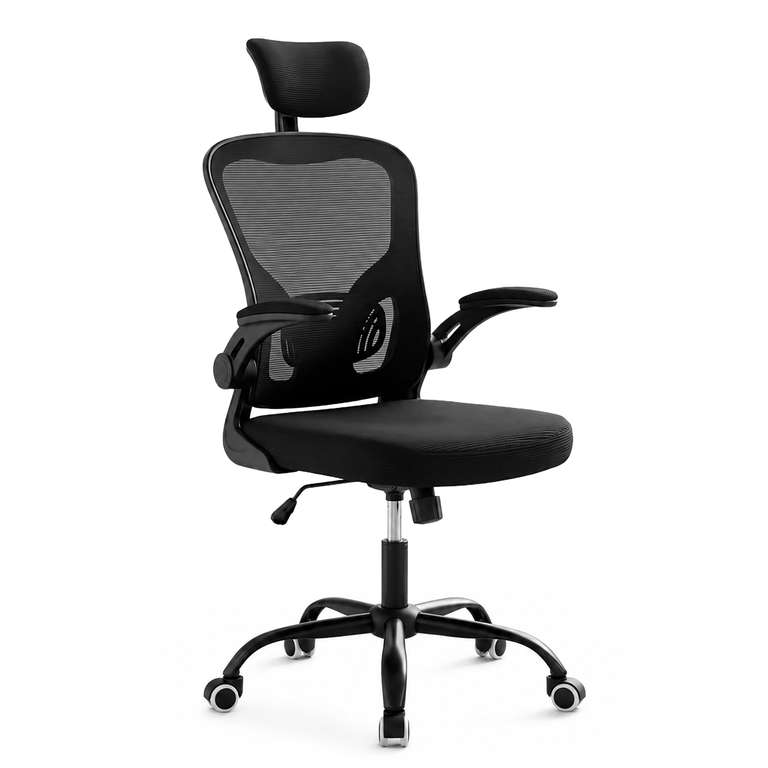 Relaxdays Silla de Oficina giratoria y basculante, Malla Negra