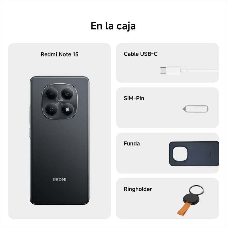 Xiaomi Redmi Note 15 Con 8GB RAM Y 256GB ROM, Pantalla AMOLED FHD+ De 6.77", Cámara De 108MP, Procesador Helio G100-Ultra, Batería De 6000mAh, Carga Rápida Y Resistencia IP64, Color Negro