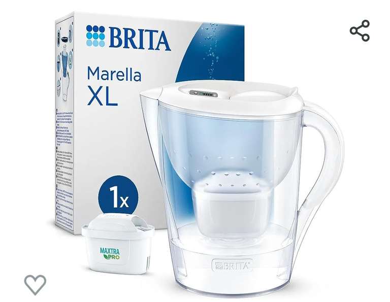BRITA Jarra con Filtro de Agua Marella XL Blanca (3,5 l) Incl. 1x Cartucho MAXTRA Pro All-in-1: Jarra de Gran Volumen con memo Digital