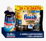 Finish Pack Brillo Total – x120 Ultimate Plus (Formato 2x60 Pastillas) + 2x Abrillantador Limón 500ml