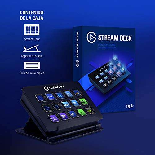 Elgato Stream Deck - Controlador para contenido en directo, 15 teclas LCD personalizables, soporte ajustable, Negro