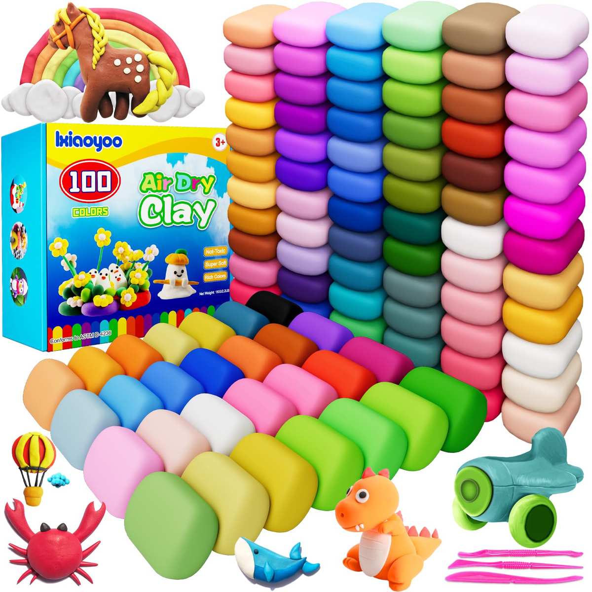 Arcilla de modelado de 100 colores para niños secado al aire