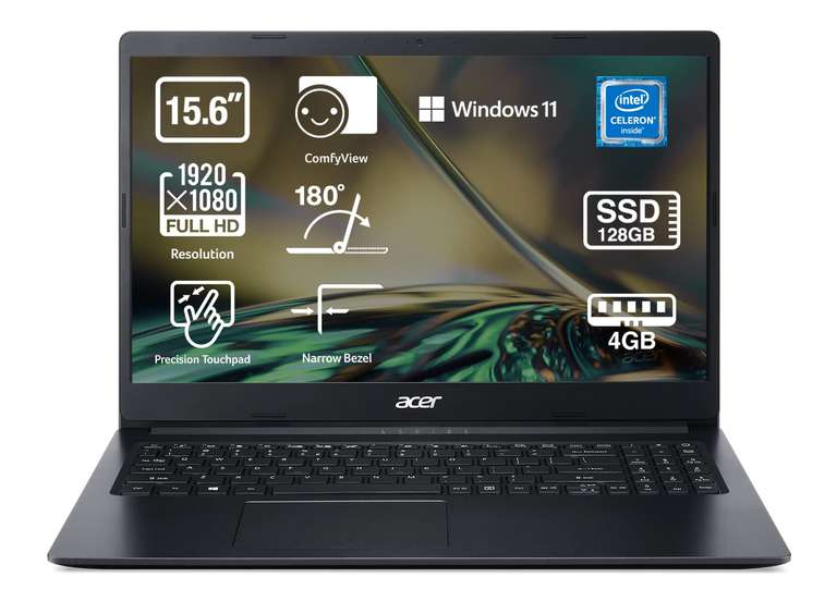 Acer Aspire 3 A315-34 -Portátil 15.6” FullHD LED (Intel Celeron N4020, 4 GB RAM, 128 GB SSD, Intel UHD Graphics 600, Windows 11 Home S)