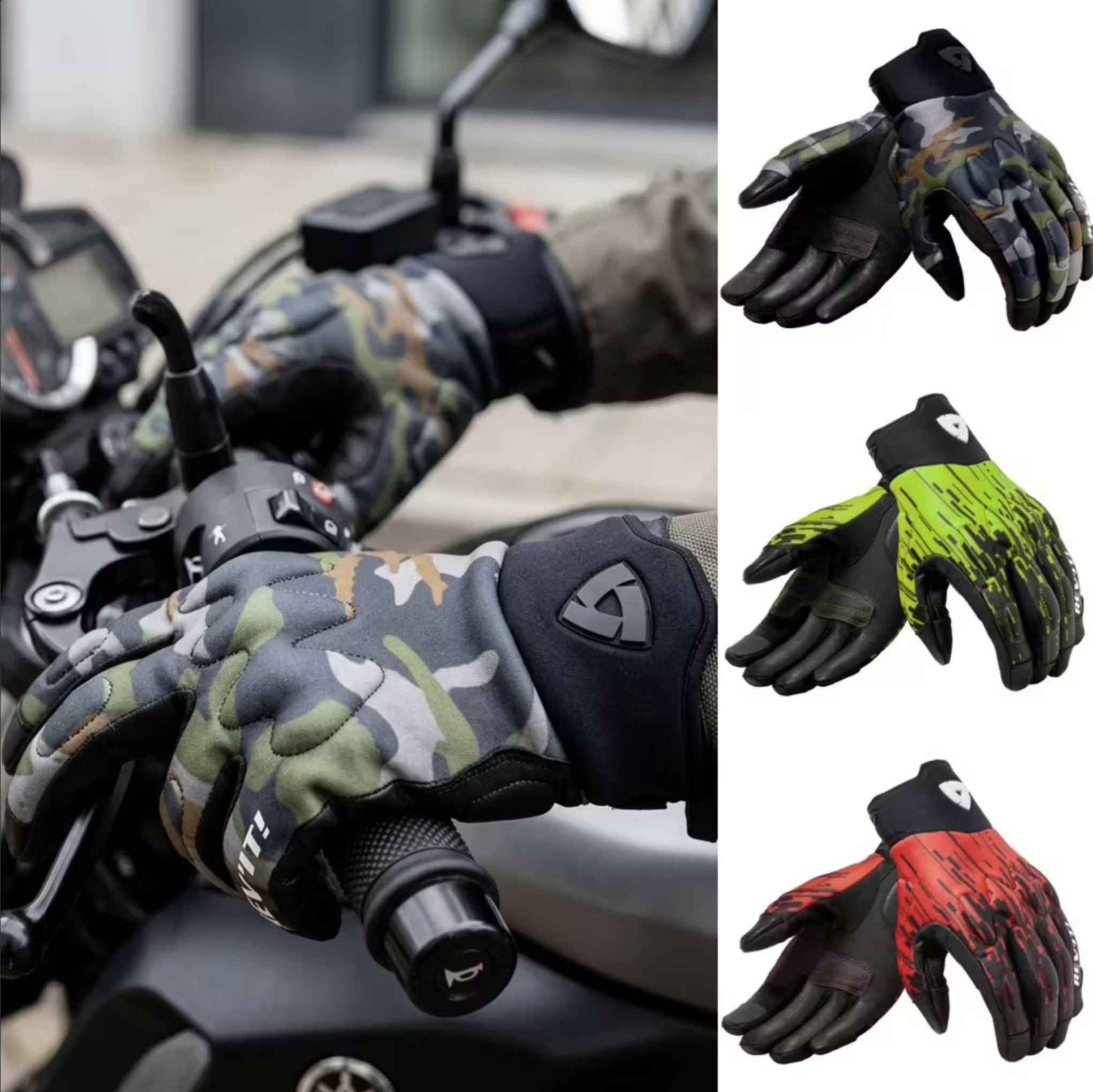 Guantes de moto verano REV'IT Spectrum | Nivel 1KP | Camuflaje de S a 4XL/Flúor S, M, 2XL, 3XL y 4XL / Rojo 2XL,3XL y 4XL