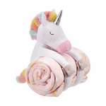 Amazon Basics - Juego de manta con diseño de unicornios y arcoíris y peluche de unicornio relleno para niños