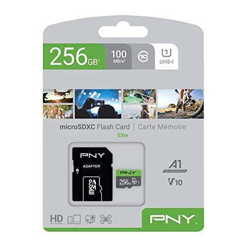PNY Elite memoria flash - Tarjeta de memoria (256 GB, MicroSDXC, Clase 10, UHS-I, Class 1 (U1) V10) Verde, Gris