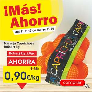 Bolsa 3 kg Naranja Caprichosa Navelina origen España (0,90€ el Kilo)