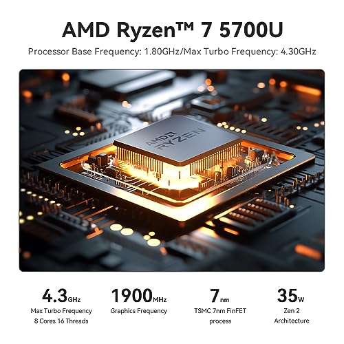 Beelink Mini PC, AMD Ryzen 7 5700U, 16GB DDR4 RAM, 500GB NVMe SSD