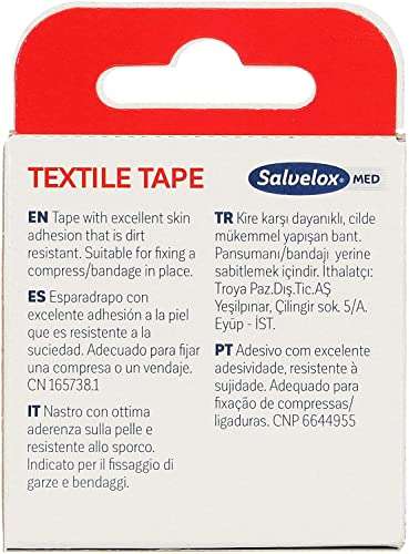 Salvelox | Esparadrapo Textile | Excelente adhesión a la piel y resistente a la suciedad | Color beige | 5x2.5cm