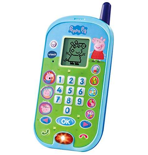 VTech - El teléfono de Peppa Pig, Móvil electrónico interactivo, simula una conversación telefónica, Voces de todos los personajes