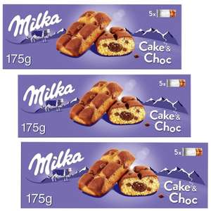 3 x Milka Cake & Choc Bizcocho con Pepitas de Chocolate con Leche de los Alpes y Relleno de Chocolate 175g [Unidad 1'28€]
