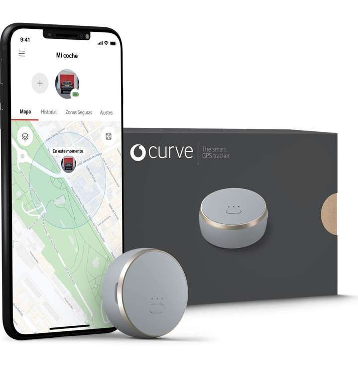 Curve, Localizador GPS Inteligente, Mini Dispositivo Ligero con Rastreo Ilimitado Desde tu Móvil para tu Coche, Bolso, Perro