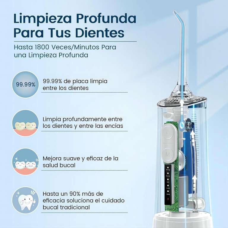 Irrigador Dental Inalámbrico Portátil Para Hogar y Viajes con 8 Boquillas 5 Modos, IPX7 Impermeable 300ML USB-C