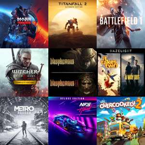 Saga (The Witcher, Titanfall, Battlefield, Blasphemous, Need for Speed, Metro), Mass Effect, Lote Hazelight, Overcooked,A Way Out, UnRavel