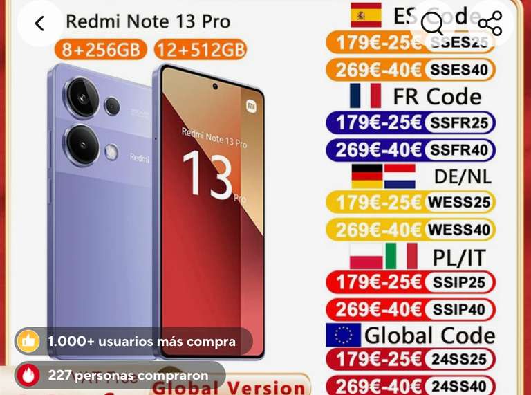 Redmi Note 13 Pro, versión Globa