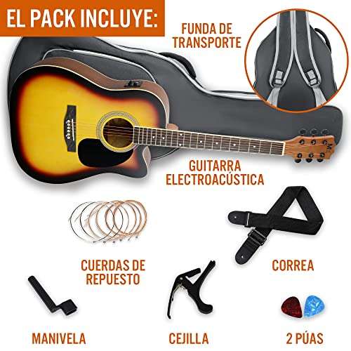 3rd Avenue Pack de guitarra electroacústica de calidad avanzada y tamaño estándar con cortadura y tapa anterior de abeto