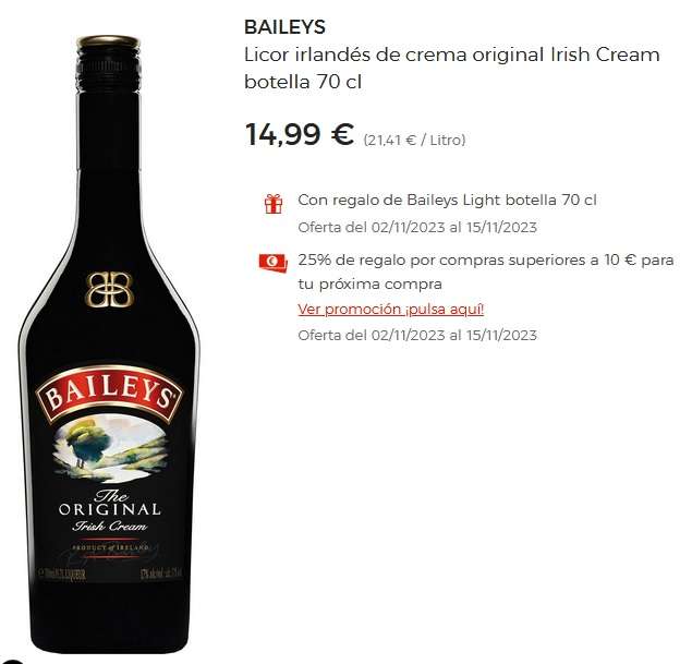 Baileys compra una botella y llevate otra gratis