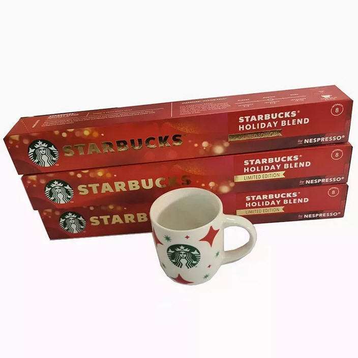 Starbucks Holiday Blend Limited Edition Navidad, 30 cápsulas Nespresso + taza de regalo