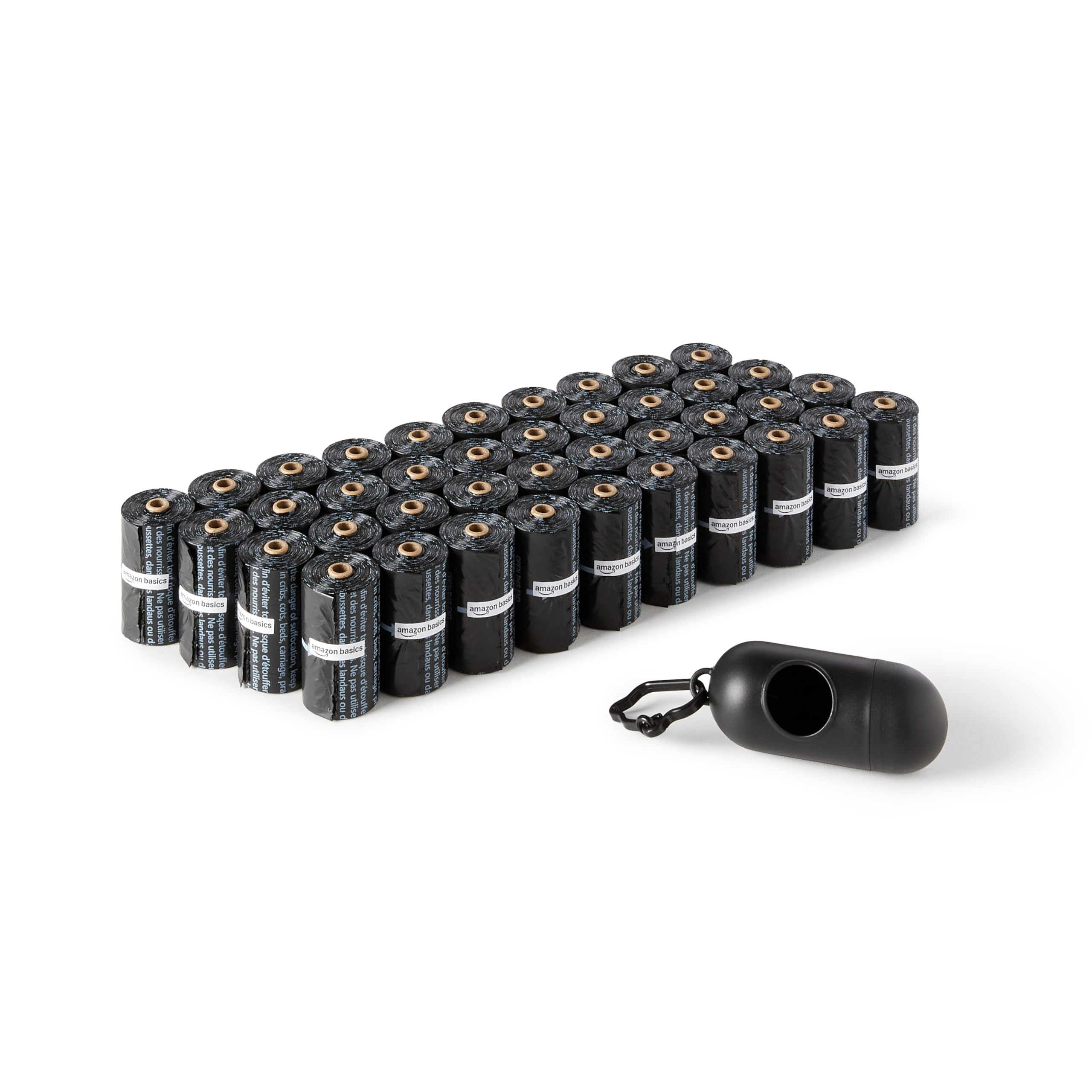 Amazon Basics Bolsas de basura para perros con dispensador y clip para correa, sin perfume, 600 bolsas (40 paquetes de 15 bolsas) (CR)