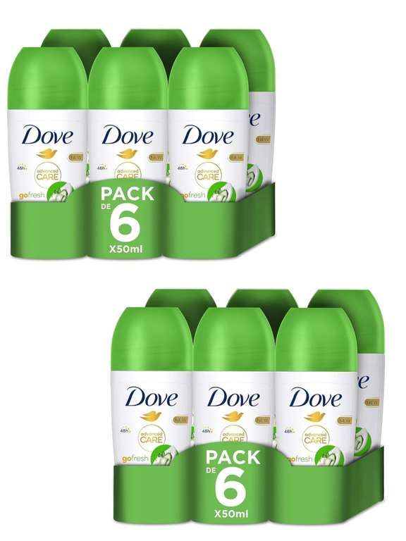 2 x Dove Desodorante Roll On 48h Pepino y Té Verde Sin Alcohol, Pack de 6 x 50 ml [Total 12. Unidad 1'45€]