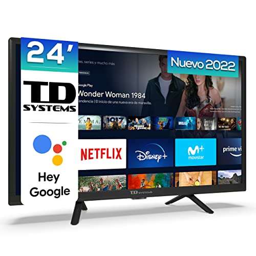 TD Systems - Smart TV Hey Google Official Assistant - Televisores 24 Pulgadas, Control por Voz, Chromecast, 2X HDMI, USB. 3 años de garantía