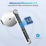 Auriculares Bluetooth 5.0, IPX5 con micrófono dual y caja de carga