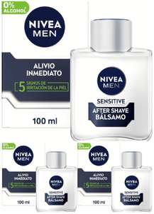 3x NIVEA MEN Sensitive Bálsamo After Shave (1 x 100 ml), para el cuidado de la piel sensible, bálsamo anti irritaciones 0% alcohol. 3'56€/ud