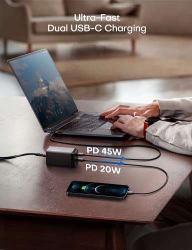 Cargador USB-C 65W GAN, 4 Puertos PD-PPS-GAN, con asignación Inteligente de energía para MacBook Pro/Air, DELL, iPad Pro,Galaxy