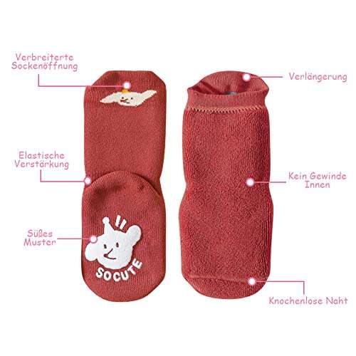 4 x Pares de calcetines algodón, antideslizantes y térmicos, para bebé (Tallas S, 1 a 3 y 3 a 5 años)