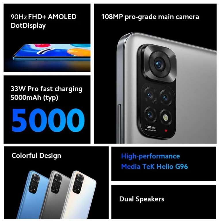 Xiaomi Redmi Note 11S 8GB 128GB 6.43" AMOLED Helio G96 5000mAh 108MP Smartphone