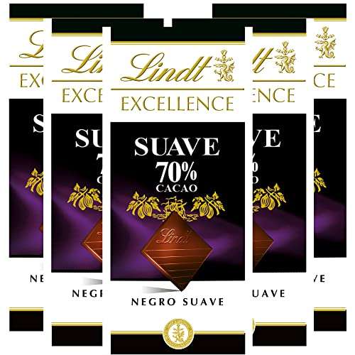 ableta de chocolate negro Lindt Excellence 70% Cacao Suave - 100 g, pack de 5