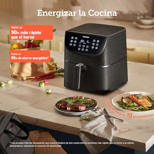 COSORI 5,5 L, Air Fryer con 100 Recetas en Español, con 13 Funciones, Pantalla Táctil LED, Cocción Rápida y Saludable Temporizador