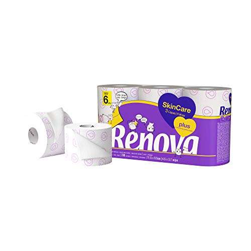 RENOVA Skin Care Plus Papel Higiénico Decorado Perfumado, 6 Unidades (Paquete de 1)