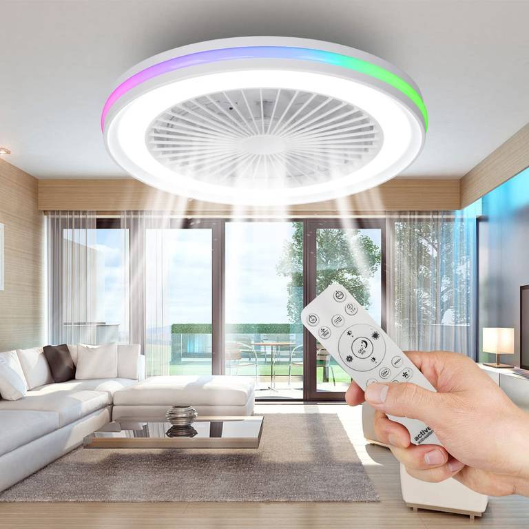 activeallbrite Ventilador de Techo con Luz LED 40W + Motor DC 20W, RGB, 6 Velocidades y Reversible Ø47 cm