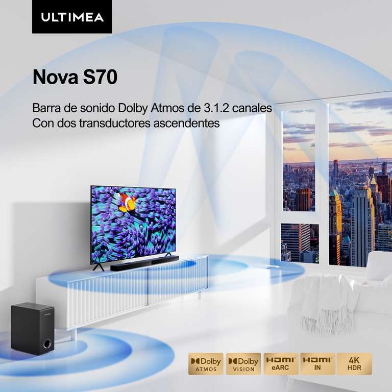 ULTIMEA 3.1.2ch Dolby Atmos Barra de Sonido para TV, 2 Impulsores Ascendentes, Potencia Máxima 390W