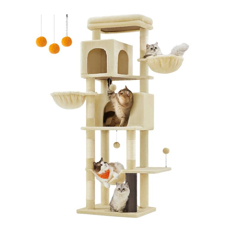 Feandrea Árbol Grande para Gatos, Torre para Arañar de 175 cm de Altura, Multinivel con 2 Cuevas, 2 Cestas, 5 Rascadores,