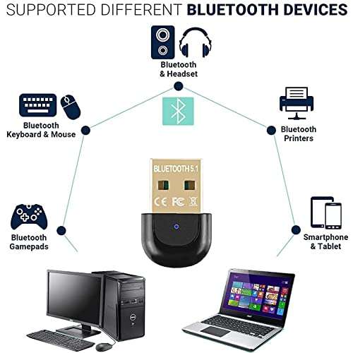 Adaptador Bluetooth 5.1, Compatible con Windows 10/8.1/8/7, Plug & Play