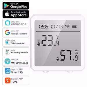 Sensor temperatura + humedad con pantalla. Smart Life, Alexa, Google Assistant, Tuya